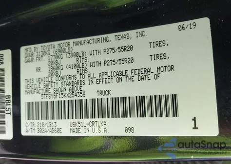 2019 Toyota Tundra Limited 5.7L V8 из США, поврежденный, VIN 5TFSY5F15KX254358